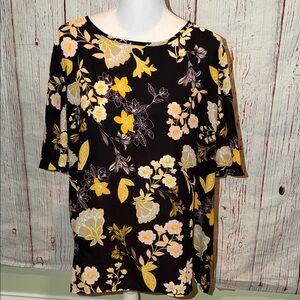LOFT Black Floral Short Sleeve Blouse